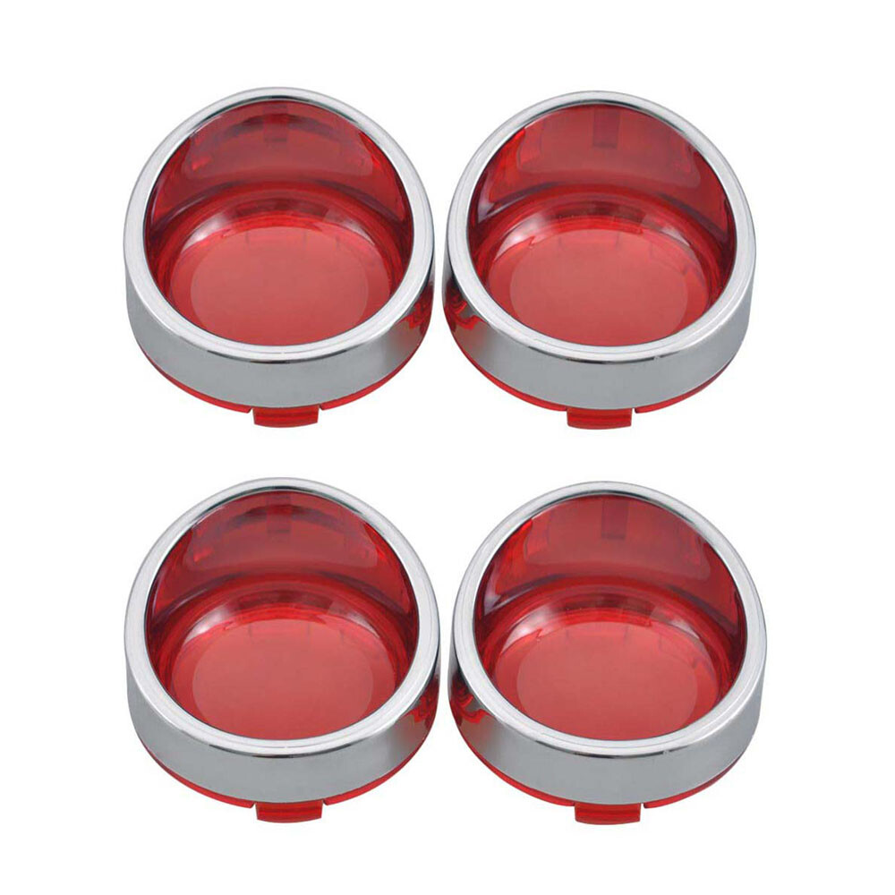 4pcs Red Turn Signal Light Lens Covers w/Chrome Bezel Visor for Harley Sportster