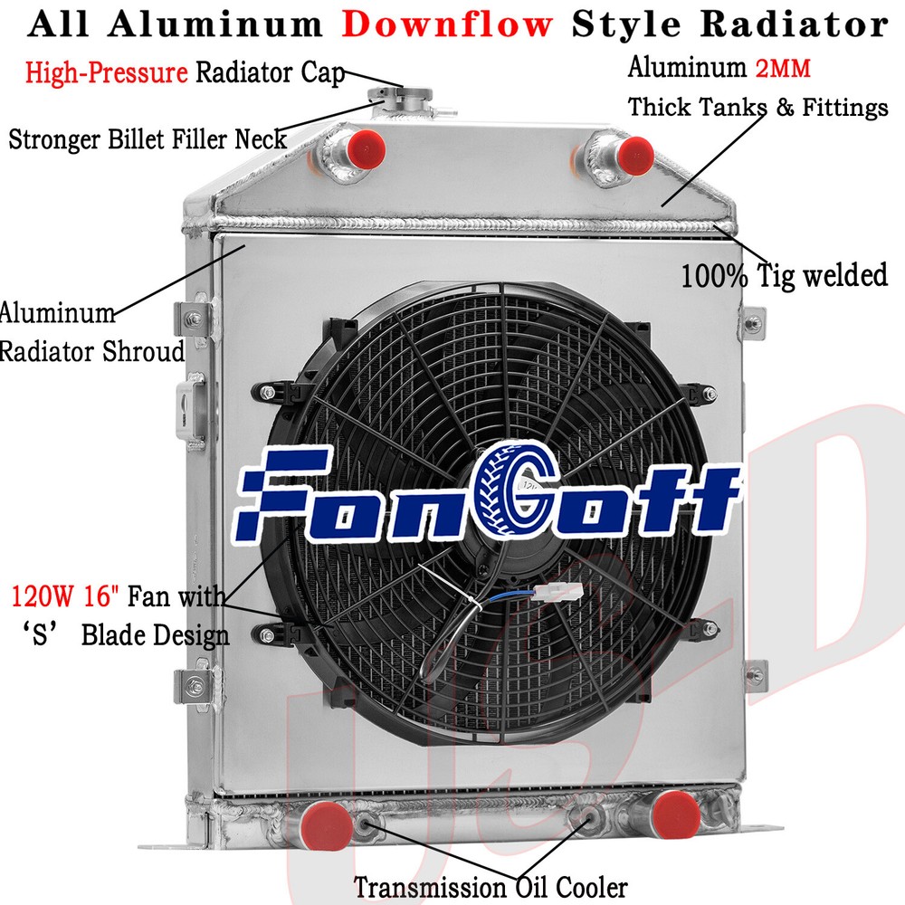 4 Row Radiator Shroud Fan For 1946-48 Ford Deluxe / Super Deluxe Flathead Engine