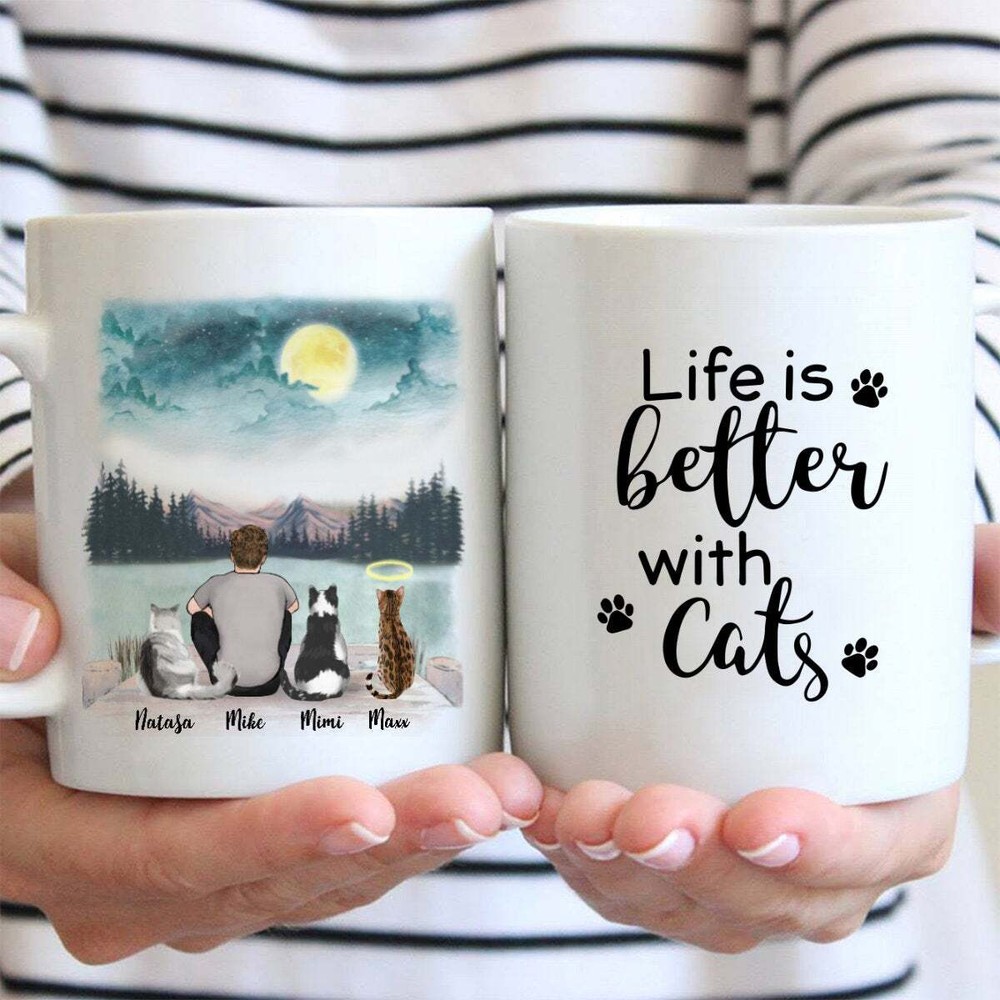 Life Is Better With Cats Personalized Cat Coffee Mug Gifts For Cat Dad Upto 3