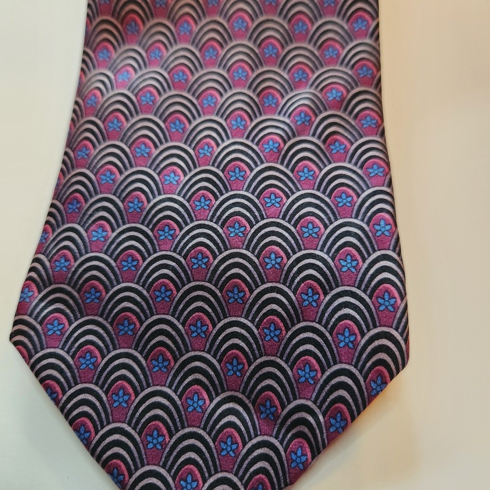 ETON Silk Tie Purple Blue Silver Hoops Hills Pattern