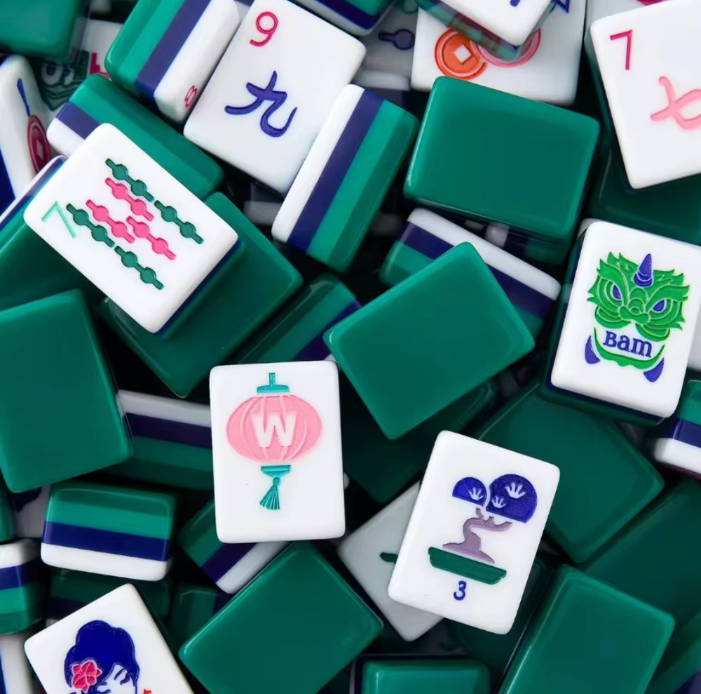 NEW! Vibrant Layered Mahjong Tiles – Full American Set 160 Tiles - Dark Green