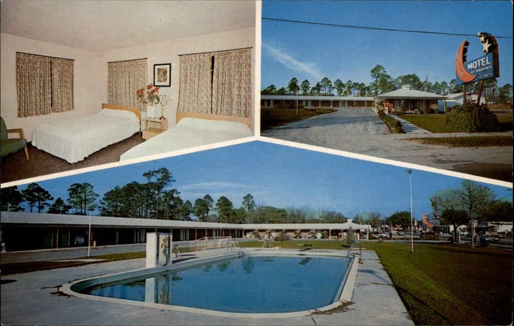Moon Motel US Rt 441 Homerville Georgia swimming pool ~ 1950s-60s postcard