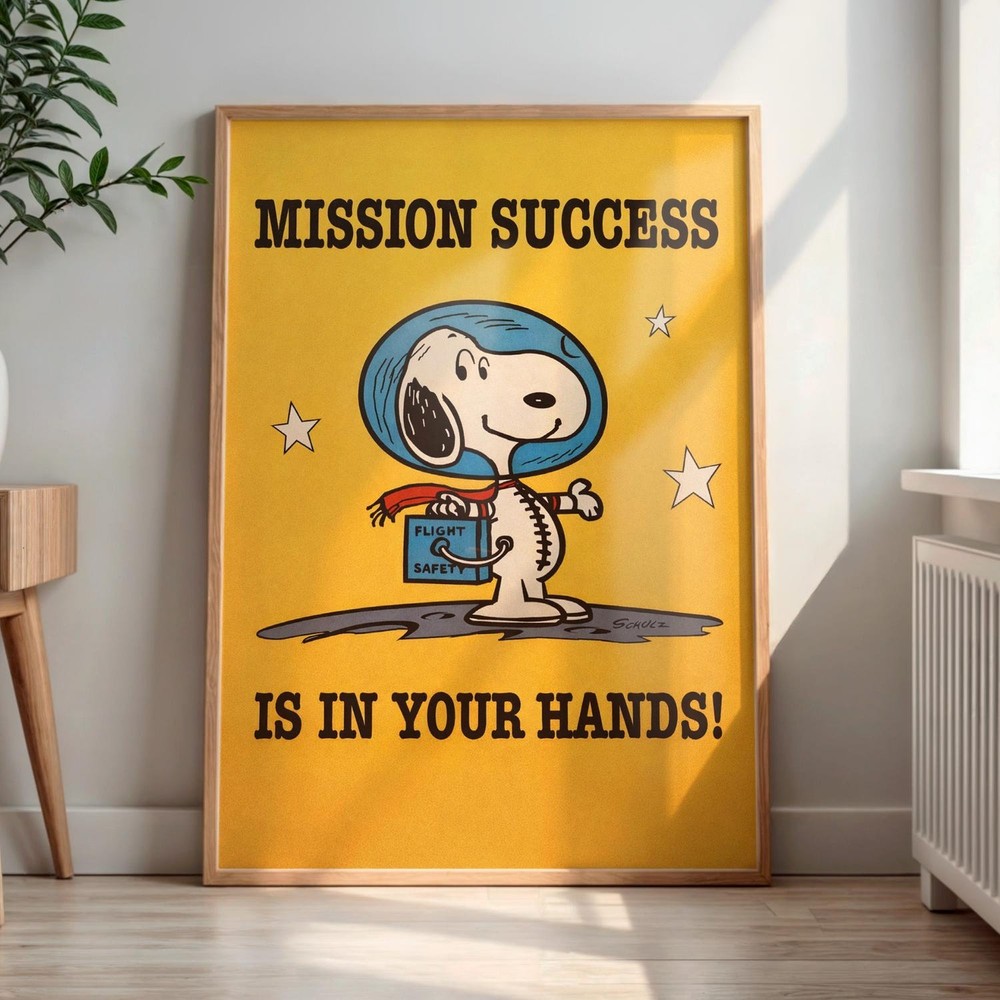 Snoopy Astronaut Poster Space Dog Mission Success Retro Wall Art Decor