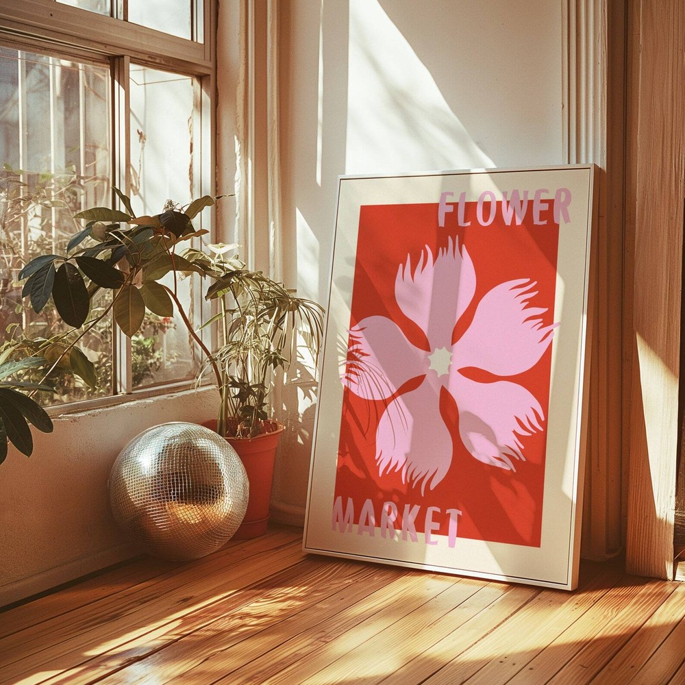 Flower Market Print Maximalist Redpink Flower Wall Decor Pop Art Living Room