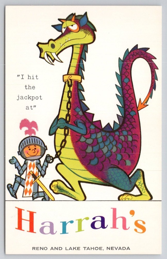 Harrah's Reno Lake Tahoe Nevada Dragon Knight Casino Vintage Postcard