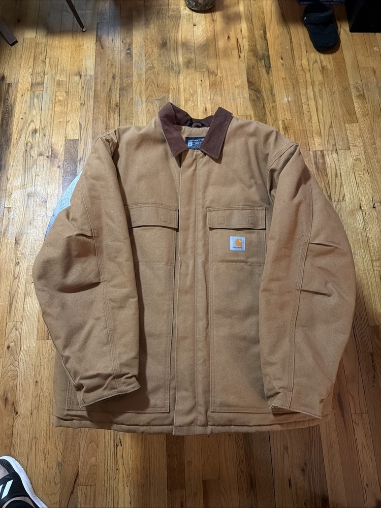 Carhartt Jacket Mens XL  Brown Loose Fit Arctic Quilt Lined Duck Canvas Coat