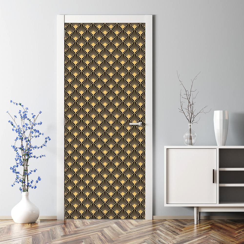 Art Deco Bubble-Free Golden Black Repositionable Door Sticker