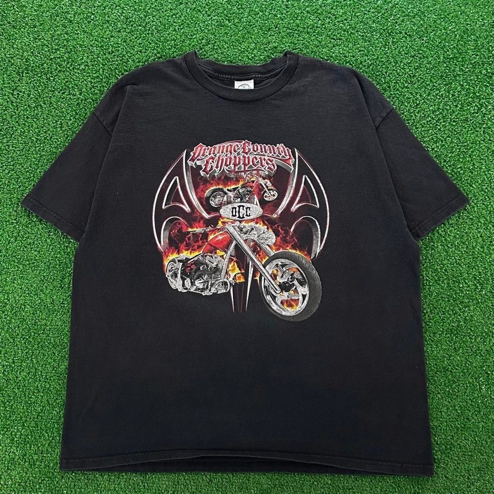 Vintage Y2K Orange County Choppers Flames Graphic Tshirt Size XL