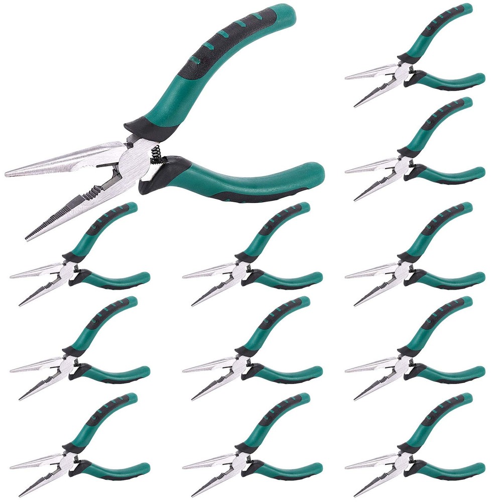 12-Piece 6.5-Inch Spring-Loaded Needle Nose Pliers Set with Side Cutters - Heavy Duty Steel Construction  