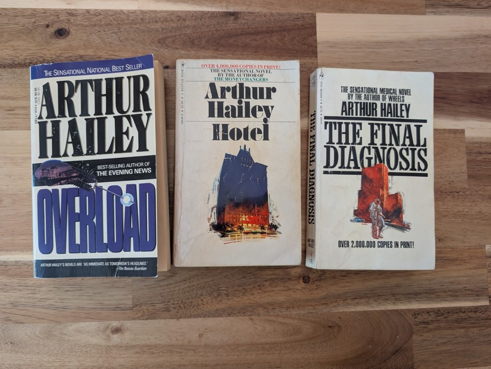Lot of 3 Arthur Hailey Book: Overload & Hotel & The Final Diagnosis Paperback