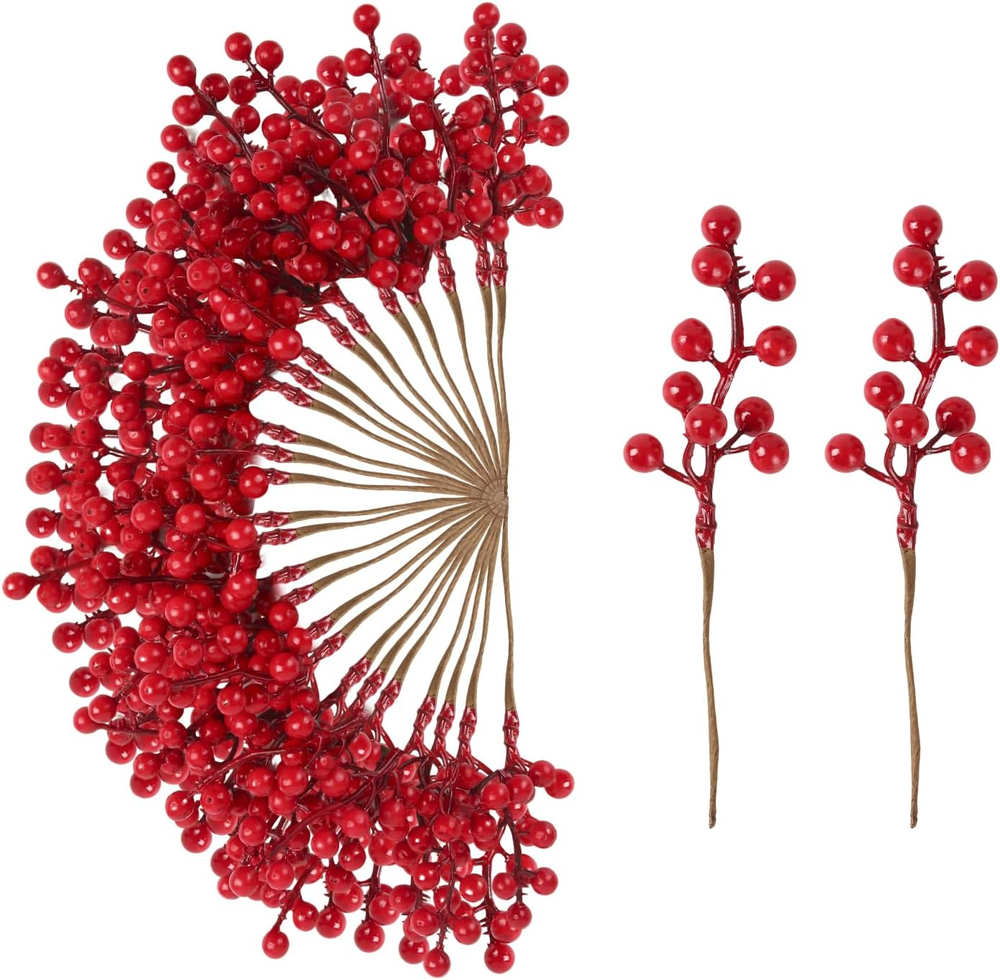 50Pack Christmas Tree Decorations Artificial Berry Stems Red Berry Picks for Xma