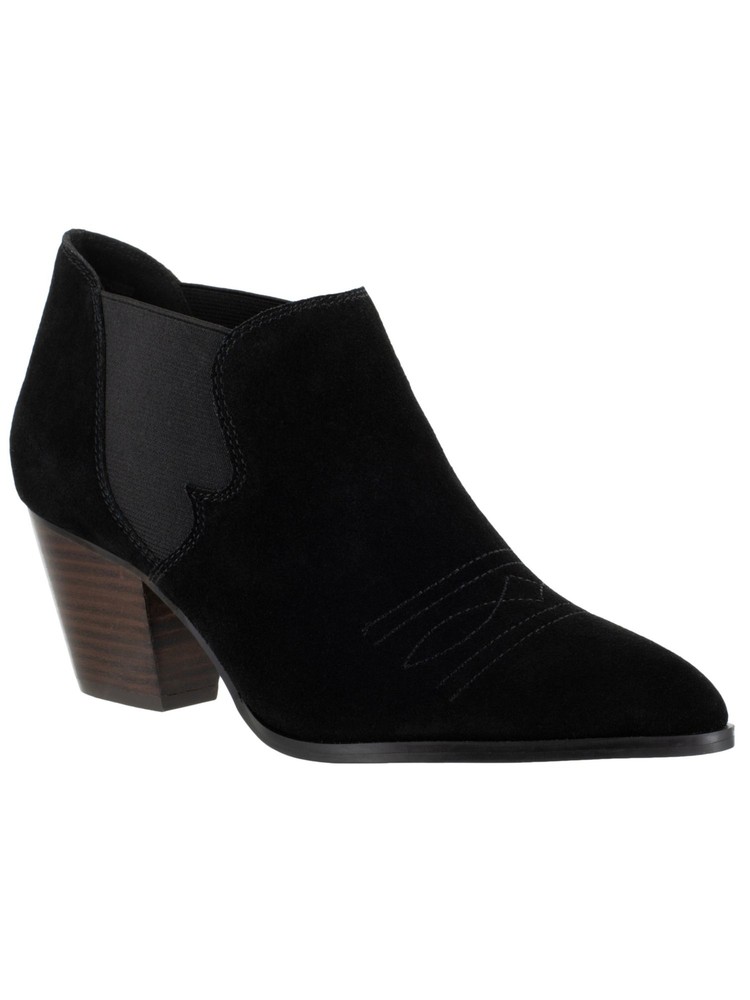 BELLA VITA Womens Black Double Stitch Emilia Slip On Leather Booties 5.5 M