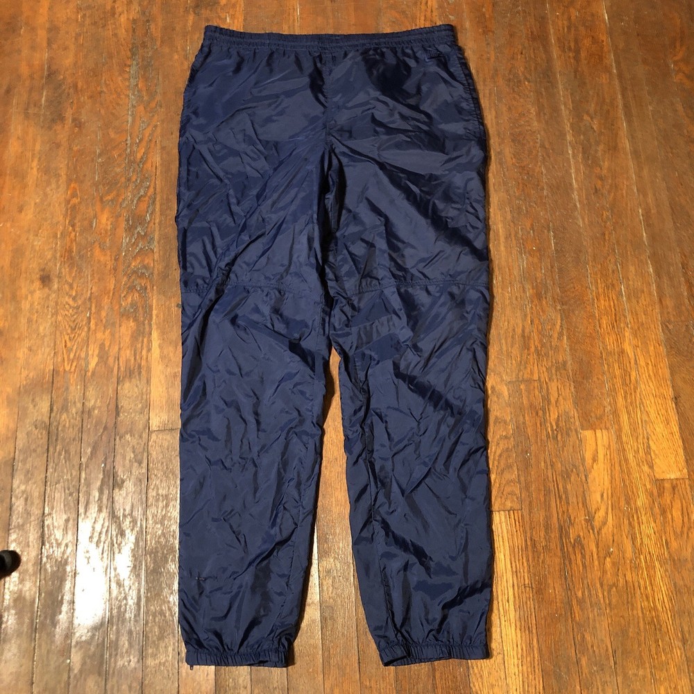 Vintage 90s Nike Windbreaker Track Pants Men Size L Navy Blue Zip Ankles Tapered