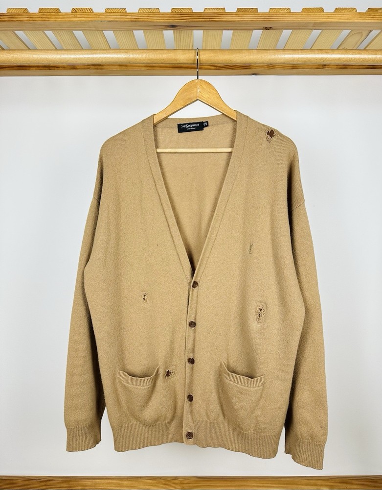 Vintage Yves Saint Laurent Distressed Button Wool Cardigan Sweater YSL  1 of 1