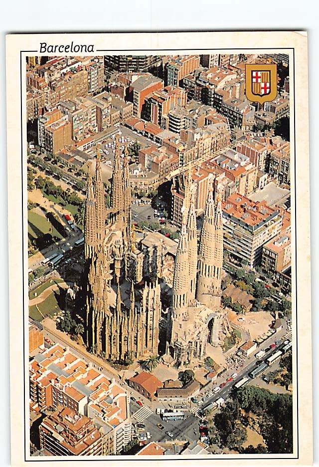 Postcard Aerial View Sagrada Família in Barcelona Spain
