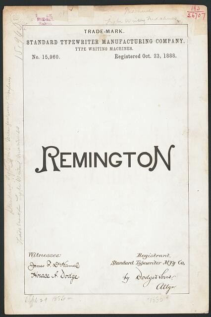 Photo:Remington Typewriter Trademark Registration Standard Typewriter 1888