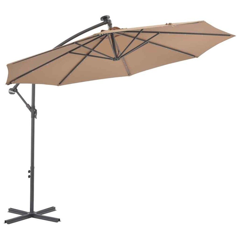 NNEVL 10ft Cantilever Umbrella with LED Lights Steel Pole Taupe Patio Shade