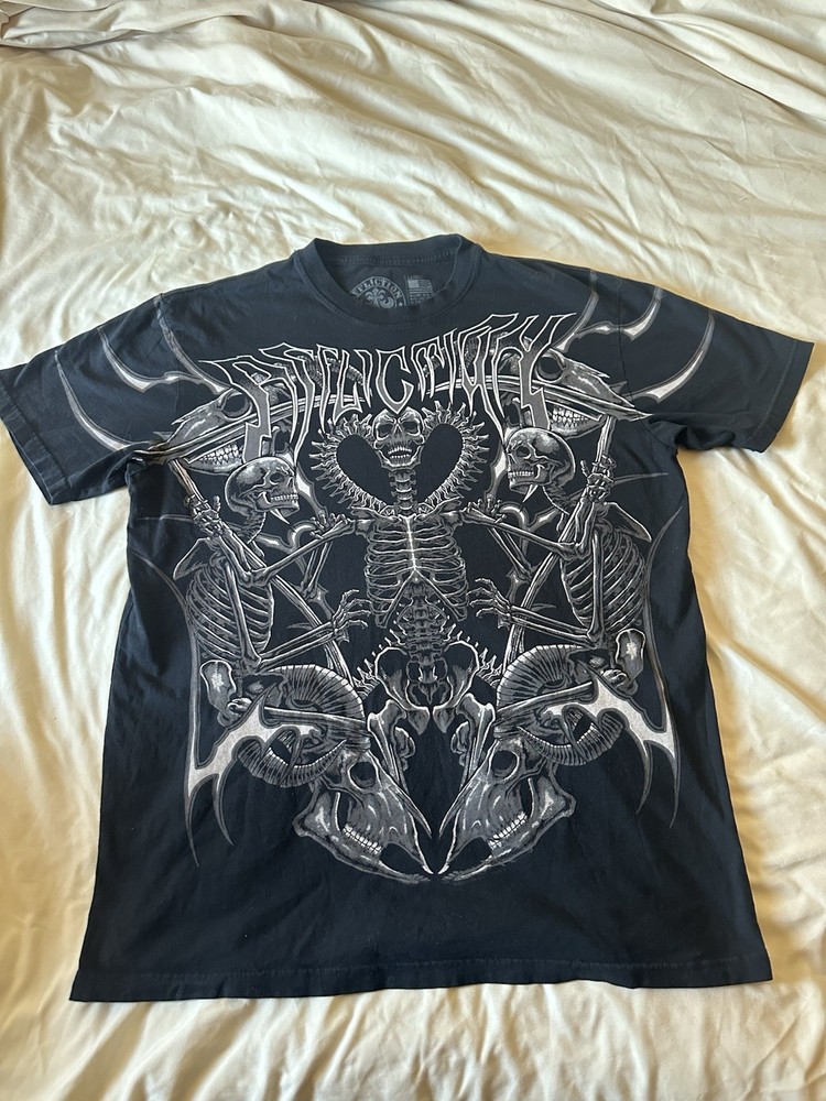 Affliction Men's Black Cotton Graphic Skull Gothic T-Shirt Size L Short Sleeve