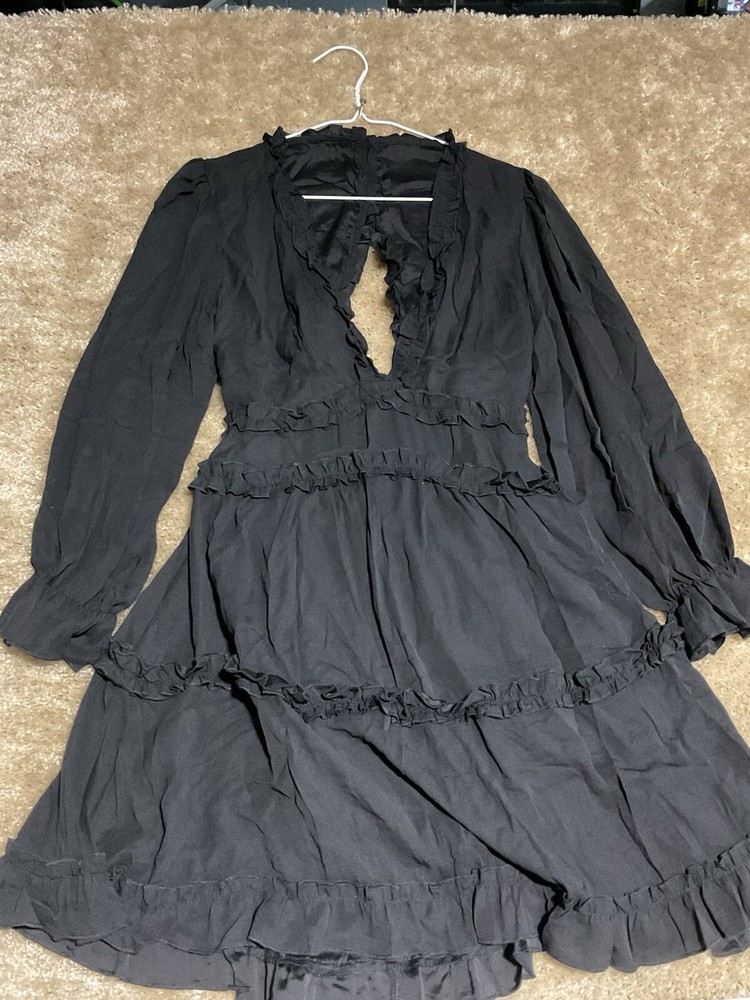 Women’s Ruffle Dress V Neck Black Small