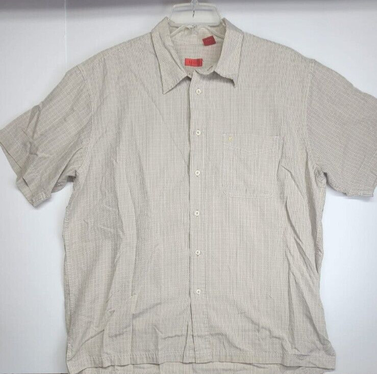 IZOD Short Sleeve Button Down Shirt Mens XL Tan Beige Textured Minimalist