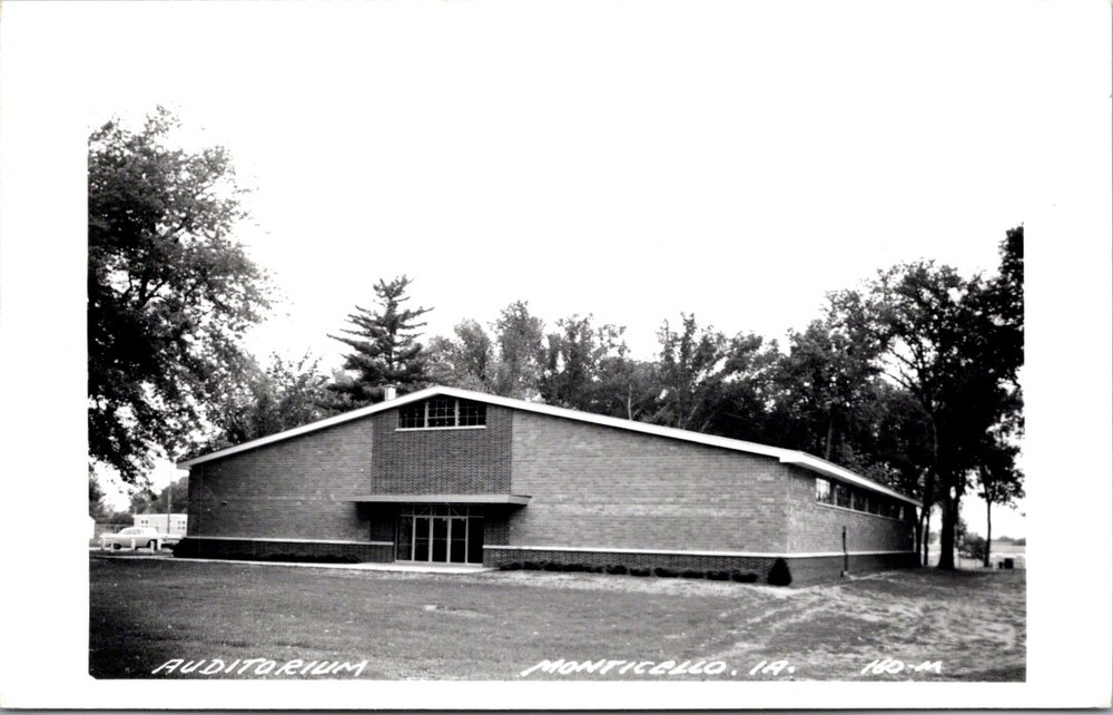 Real Photo Postcard Auditorium in Monticello, Iowa