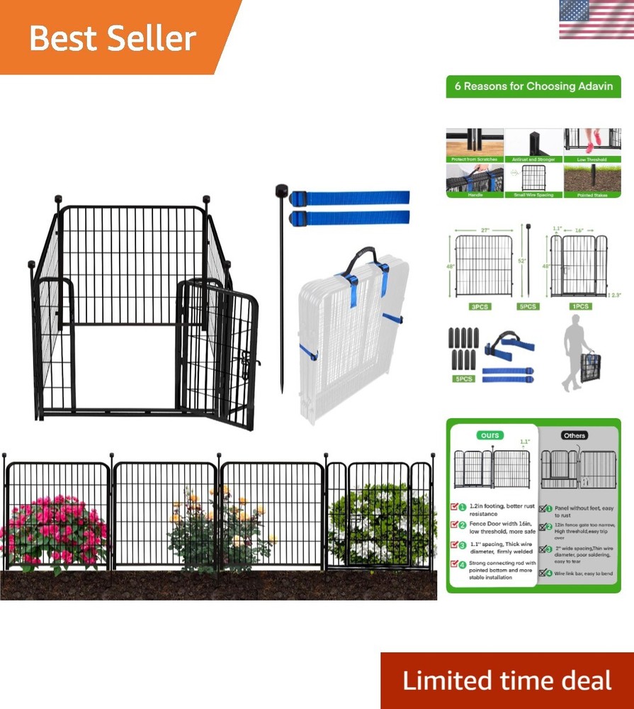 48inH Garden Fence with Low Threshold Dog Gate - 4 Panels for Yard Protection