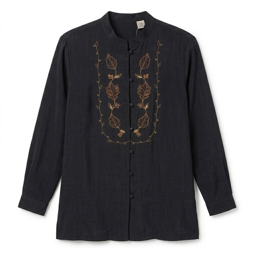 Susan Graver Womens Black Long Sleeves Button Tunic Top Size Small NWT