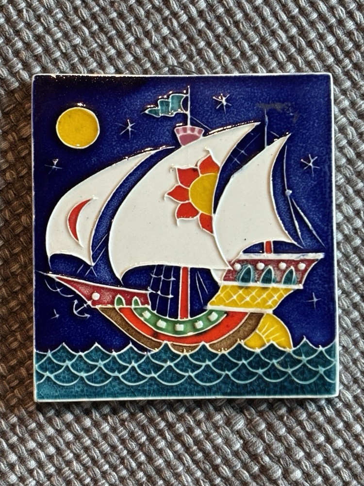 Vintage Creazioni Luciano Italy Ceramic Art Tile - Mid Century MCM Sailing Ship