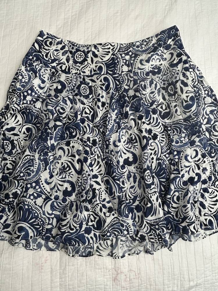 Lauren Ralph Lauren Womens Blue White Floral Cotton Pleated A-Line Skirt 14W