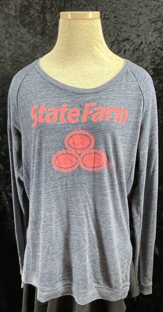 Women's State Farm Insurance Blue Gray Long Sleeve Cotton Tshirt XL AS IS