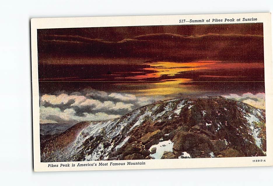 Postcard Summit of Pikes Peak at Sunrise Colorado USA
