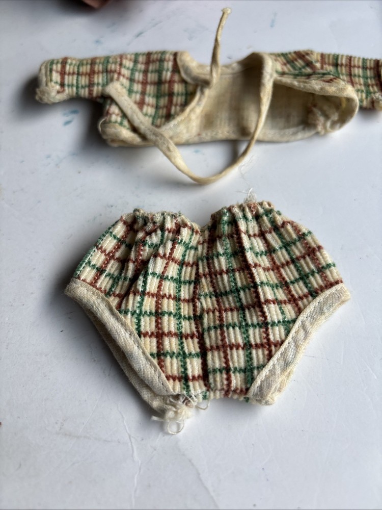 Vintage Checked Tank And Shorts Fits 8 Inch Fashion Doll Used May Smell Musty