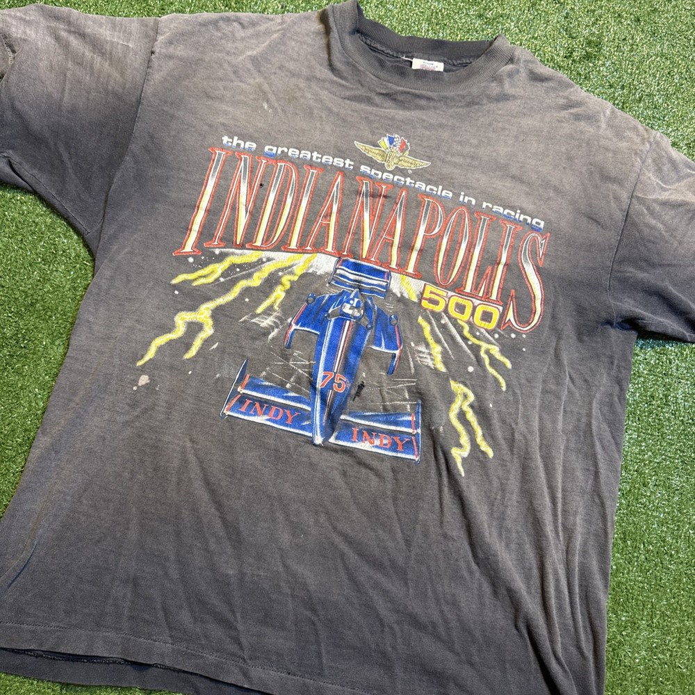 Vintage 90s Indianapolis Indy 500 T Shirt Size Large Faded Smoked Out Thrashed