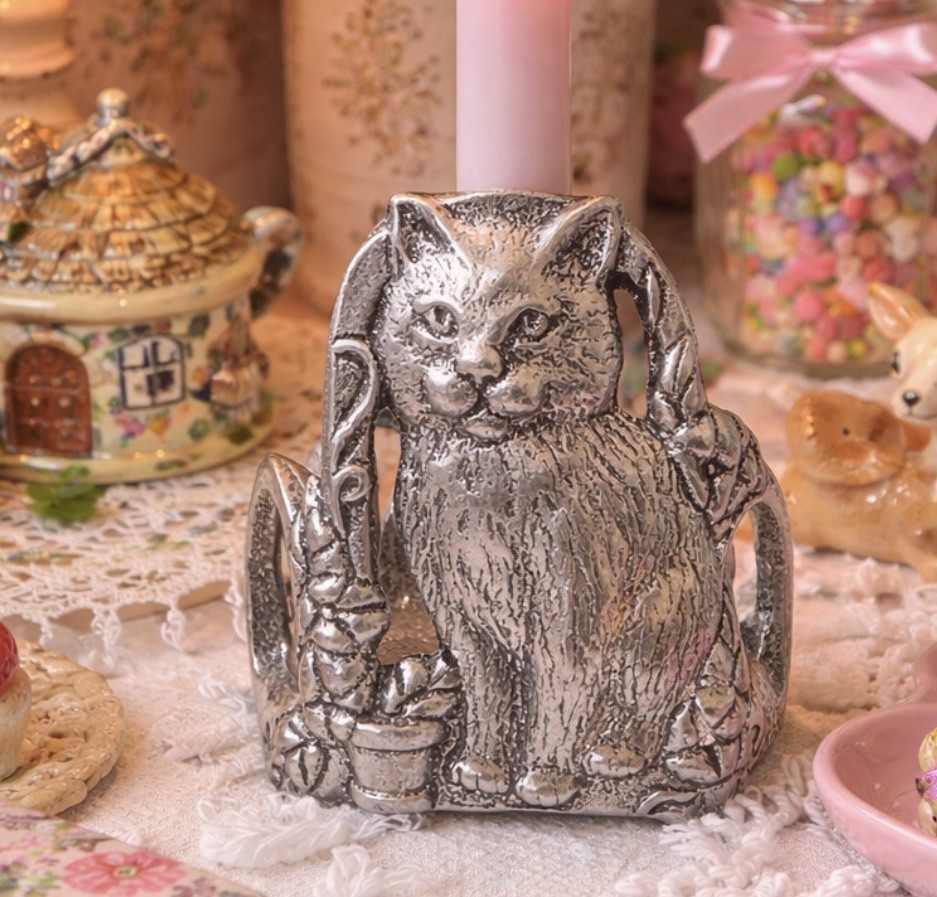 Cat & Kitten Lover Pewter Jar Candle Holder 1997 Carson Large Footed Collectable