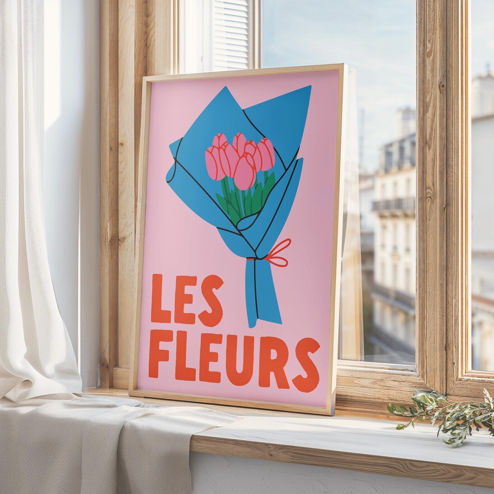 Bright Flower Botanical Print Hand Drawn Floral Wall Art Les Fleurs Flower