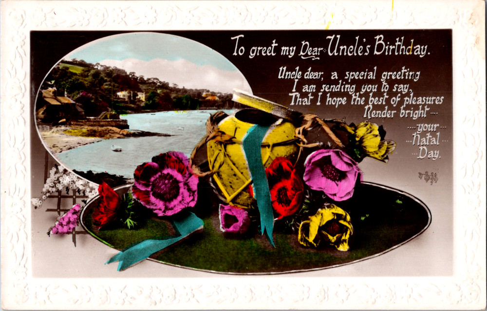 Vintage Postcard Birthday Greetings Scenic Illustration Flowers And Sentimental