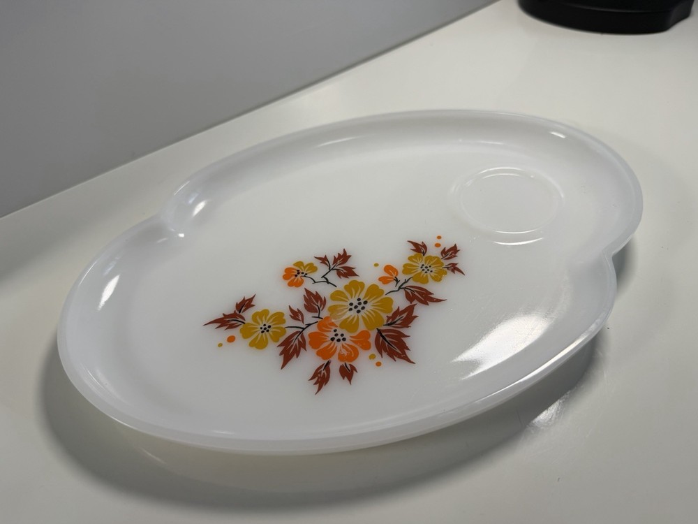 Vintage MCM Federal Milk Glass Blossom Flower Snack Set Floral Serving Plate