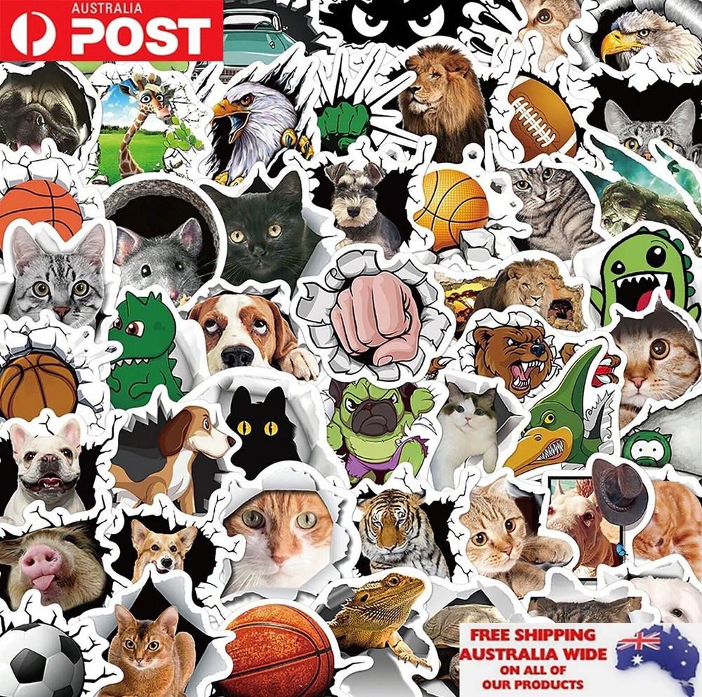 50pcs 3D Style Peeking Animal Sticker Pack Waterproof Graffiti Phone Decal Gift