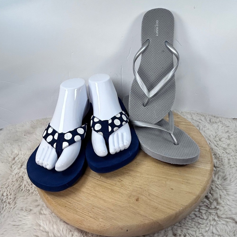 Old Navy Montego Bay Flip Flops Bundle Gray Polka Dot Size 7-8
