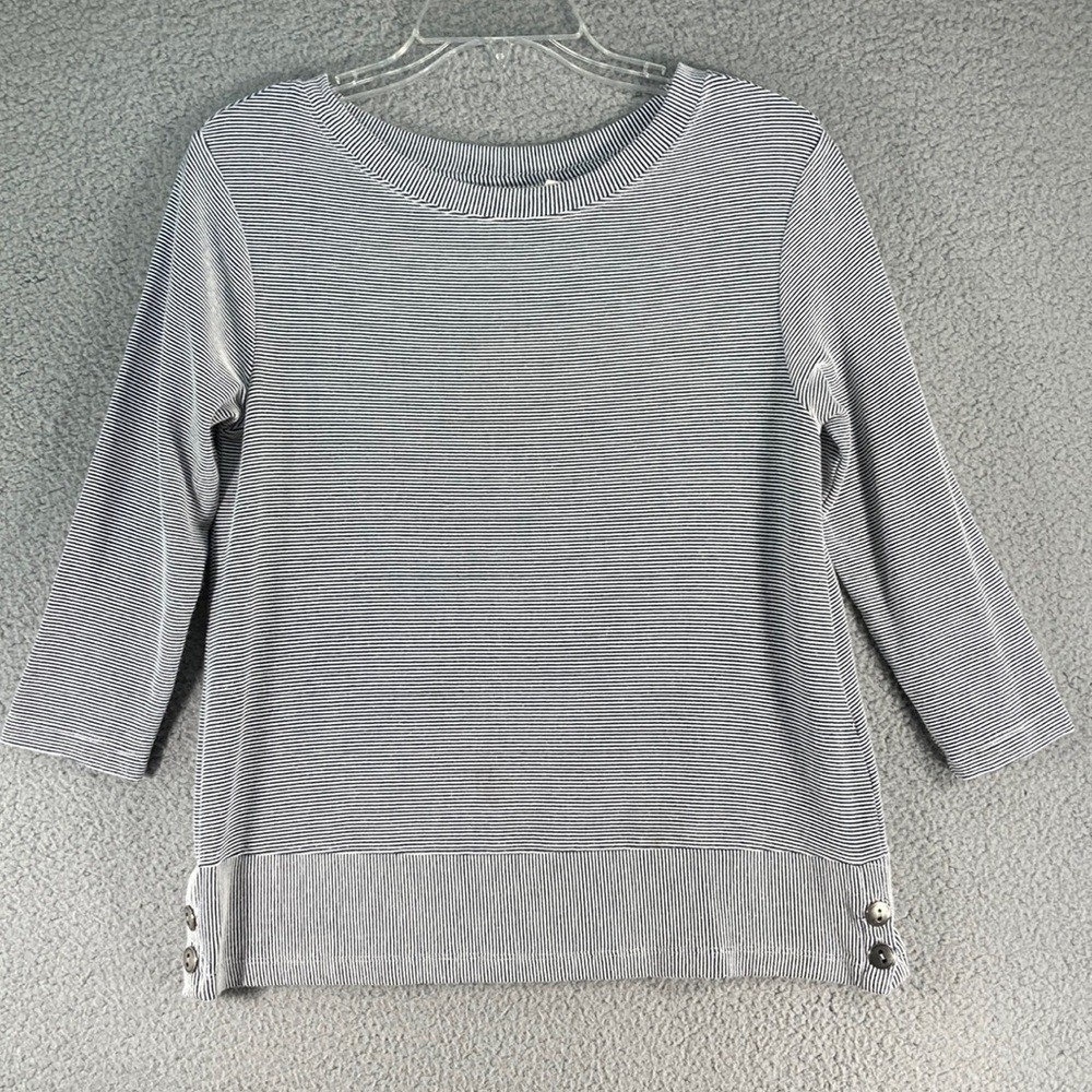 Christian Siriano Striped Top Womens Small Blue White 3/4 Sleeve Button Detail