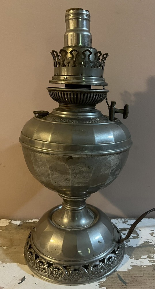 Antique Brass B&H Radiant No. 4 Oil Lamp - Electrified