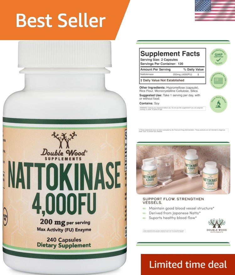 Nattokinase Supplement 4,000 FU Servings, 240 Capsules Derived from Japanese ...