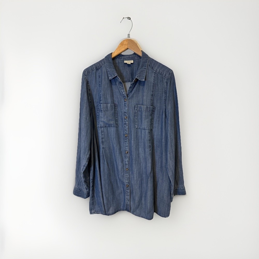 J. Jill Denim Women XL Blue Tencel Button Down Chambray Shirt Long Sleeve