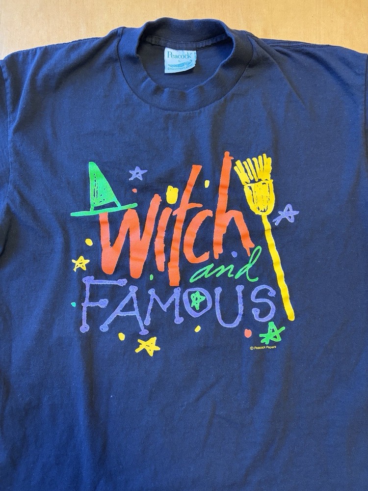 Vintage Witch And Famous T Shirt Large Black Halloween Single Stitch 80s 90s Tee