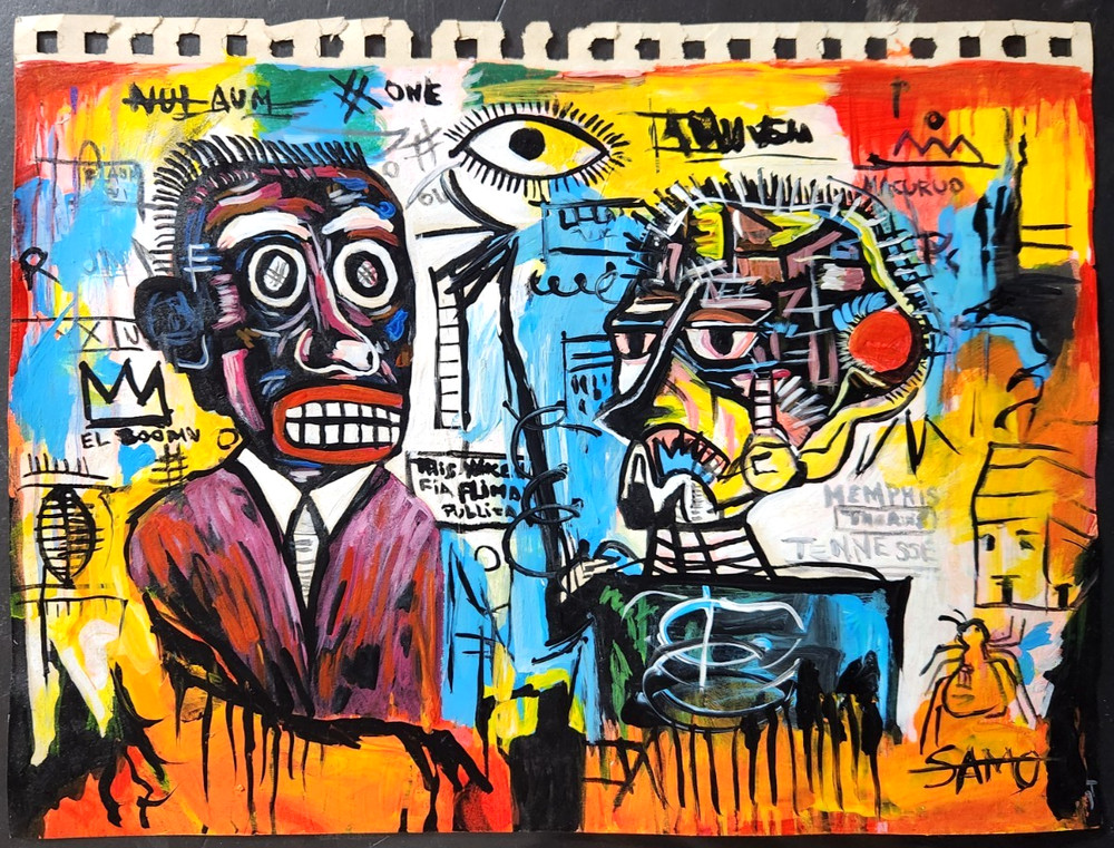 JEAN MICHEL BASQUIAT 12x9 in. Painting on paper (Untitled) signed & stamped