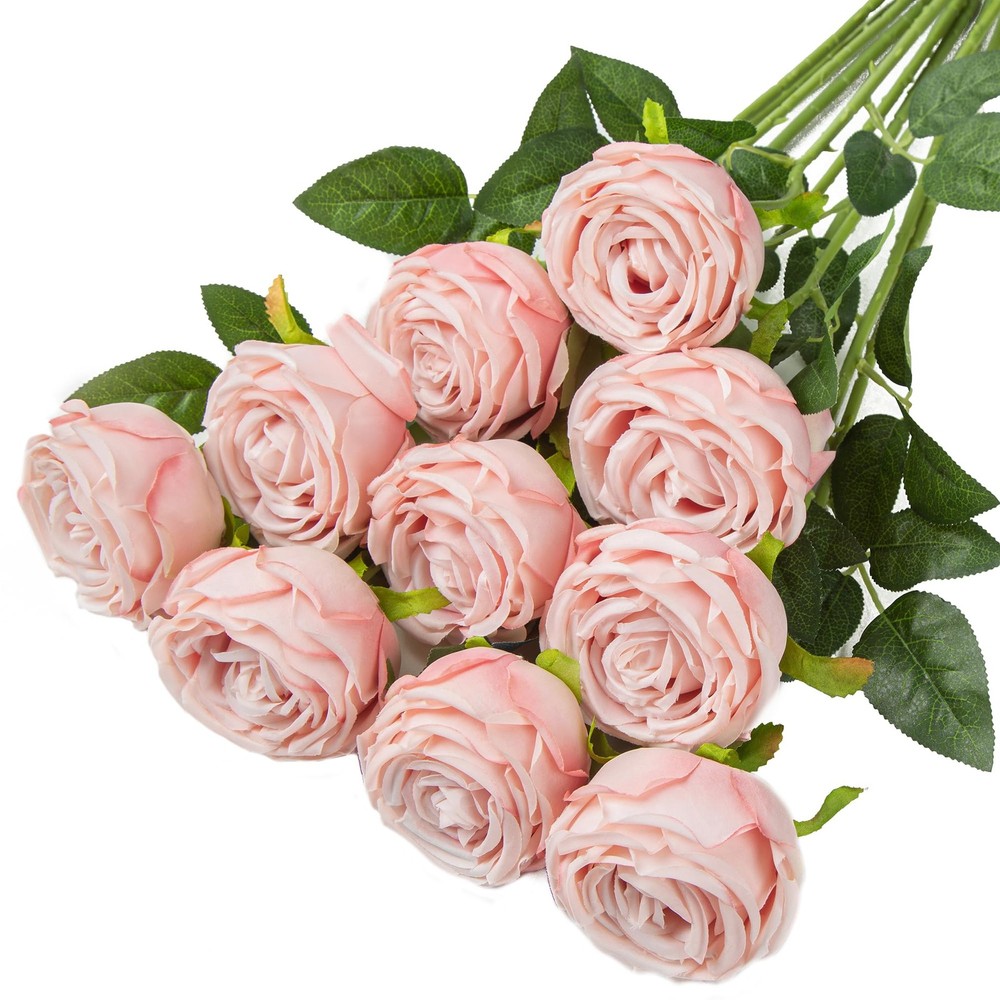 10 Pcs Fake Roses,Artificial Silk Rose Flowers with Long Stems,Realistic Faux...