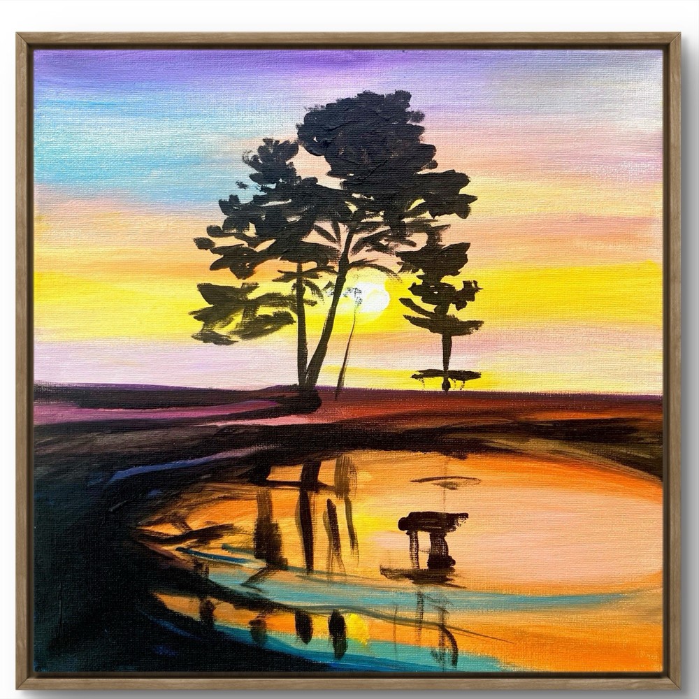 TITA PAINTZ Bold Purple Sunset Tree Silhouette 12x12 Canvas Wall Art