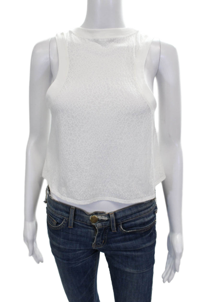 Lululemon Women Cropped Tank White High Neck Geometric Nylon Sleeveless Size 4Free Shipping in US $100+ Orders | $6.95 Orders Below