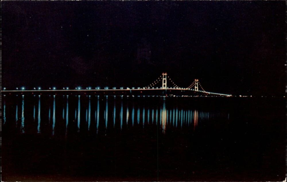 Michigan Mackinac World's Greatest Bridge 3800 feet ~ 1970s vintage postcard