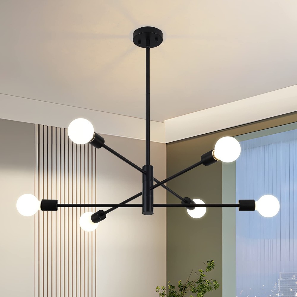 6-Light Black Sputnik Chandelier Mid-Century Modern Lighting Fixture